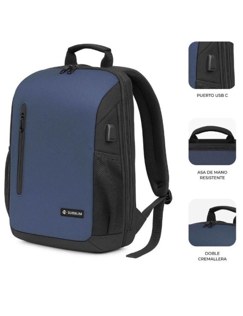 Mochila Subblim Xpand Air Padding Backpack para Portátiles hasta 15.6'/ 21L/ Puerto USB/ Azul