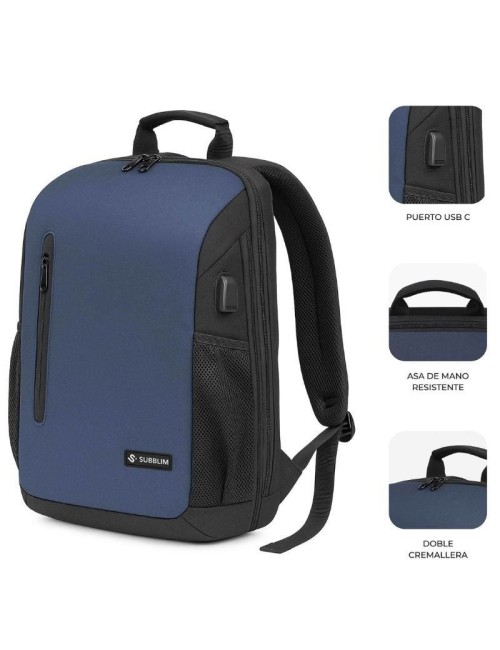Mochila Subblim Xpand Air Padding Backpack para Portátiles hasta 15.6'/ 21L/ Puerto USB/ Azul