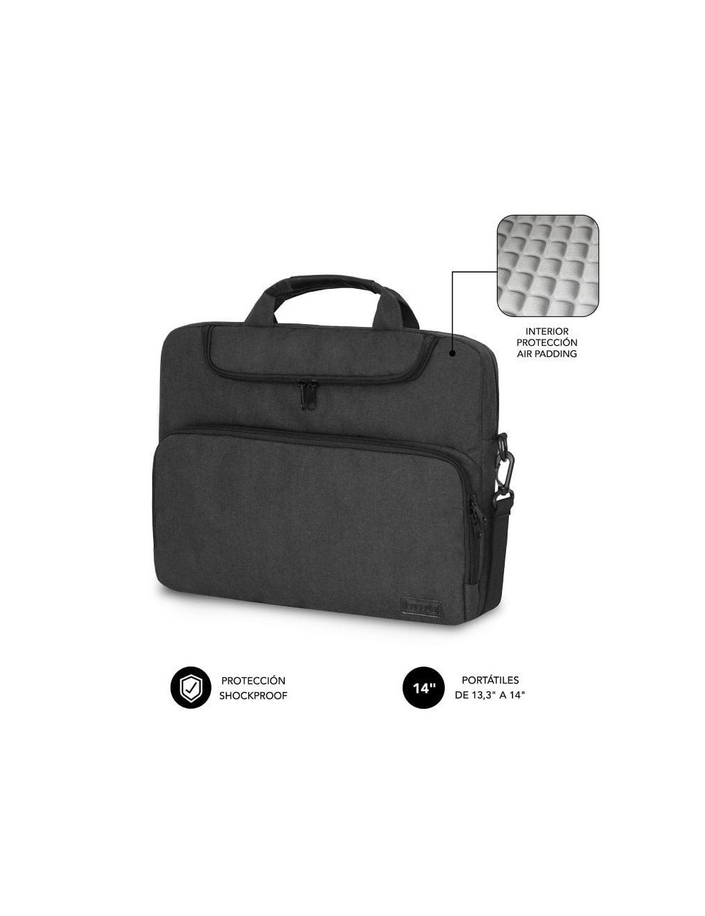 Maletín Subblim Air Padding para Portátiles hasta 14'/ Gris Oscuro