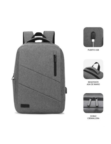 Mochila Subblim City Backpack para Portátiles hasta 15.6'/ Puerto USB/ Gris
