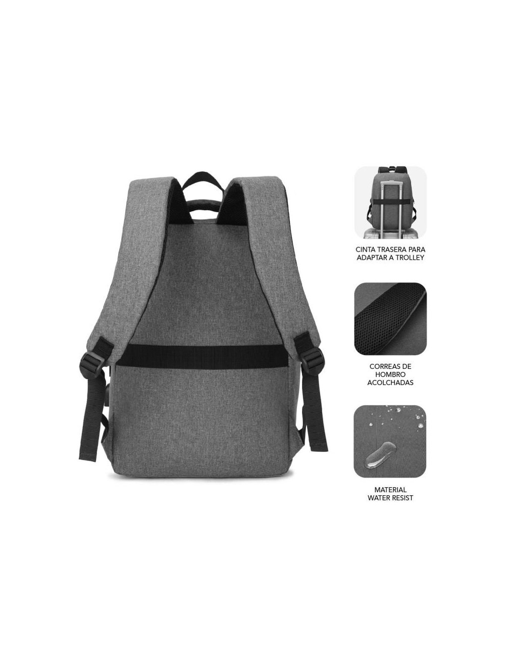 Mochila Subblim City Backpack para Portátiles hasta 15.6'/ Puerto USB/ Gris