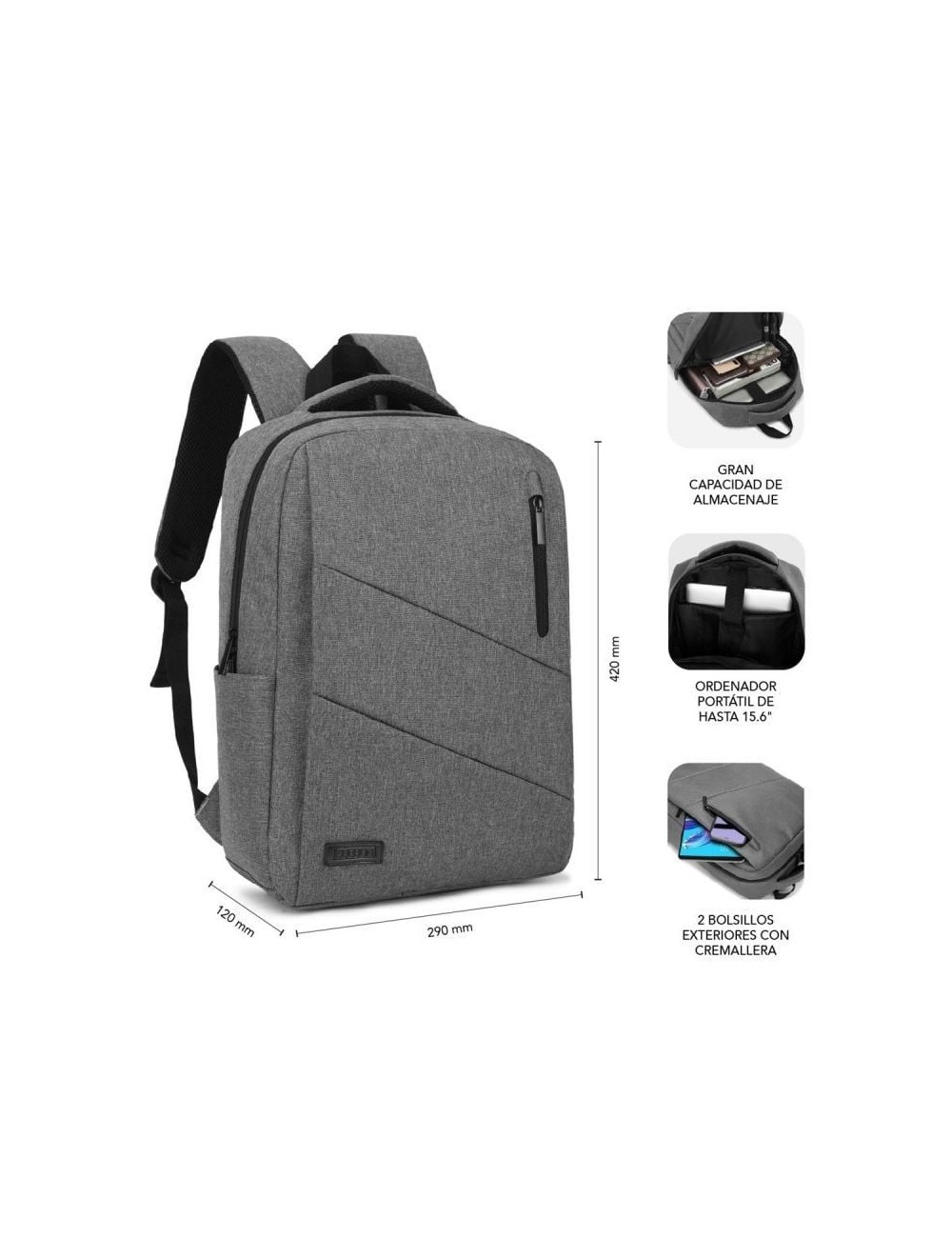 Mochila Subblim City Backpack para Portátiles hasta 15.6'/ Puerto USB/ Gris