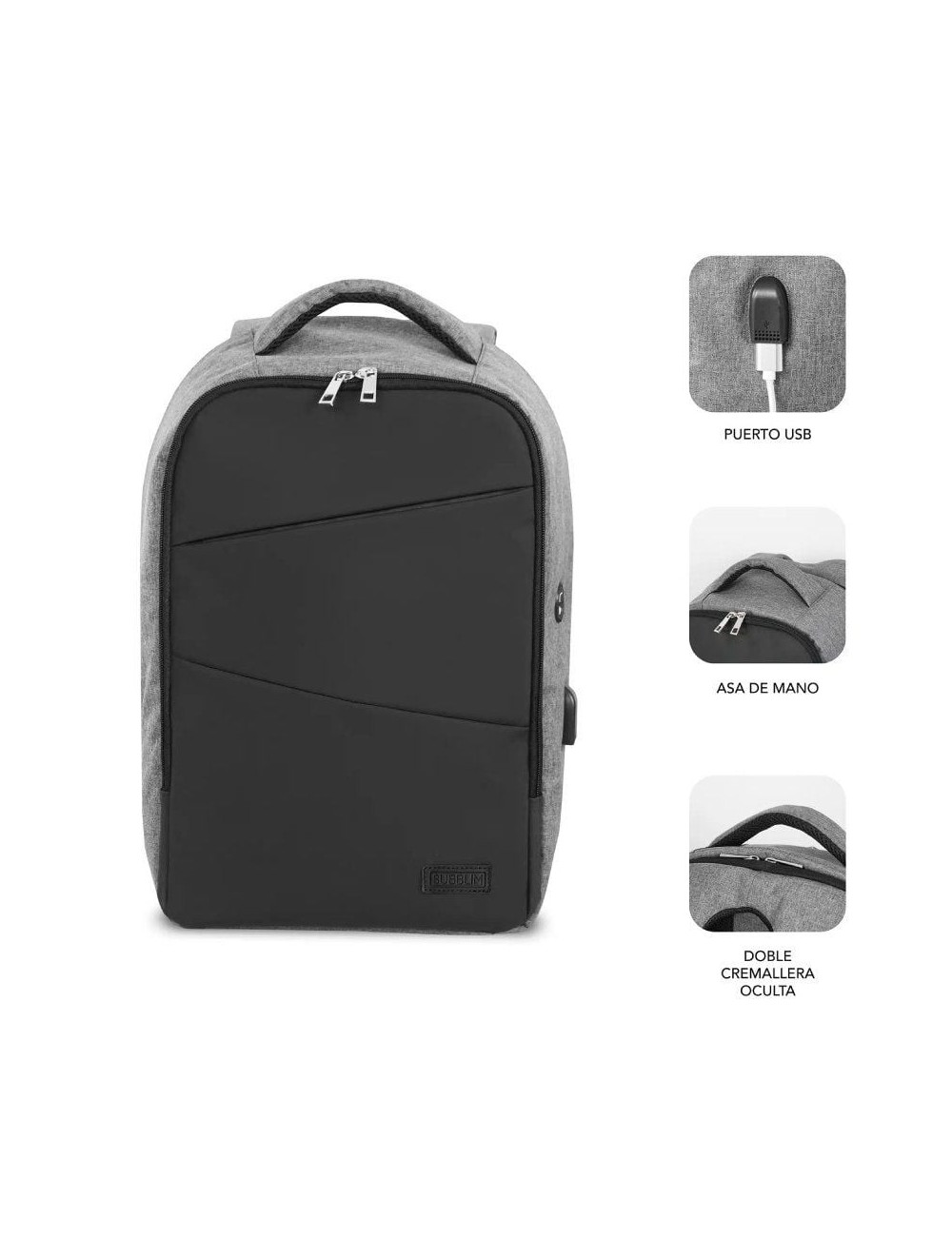 Mochila Subblim Secure V2 AP para Portátiles hasta 15.6'/ Puerto USB/ Antirrobo/ Gris