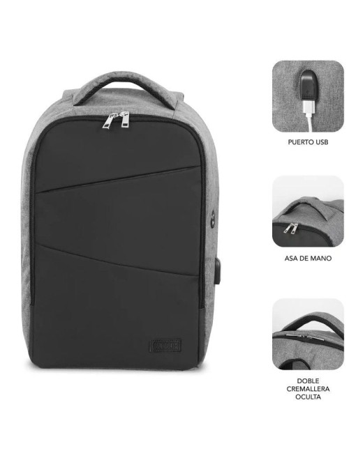 Mochila Subblim Secure V2 AP para Portátiles hasta 15.6'/ Puerto USB/ Antirrobo/ Gris