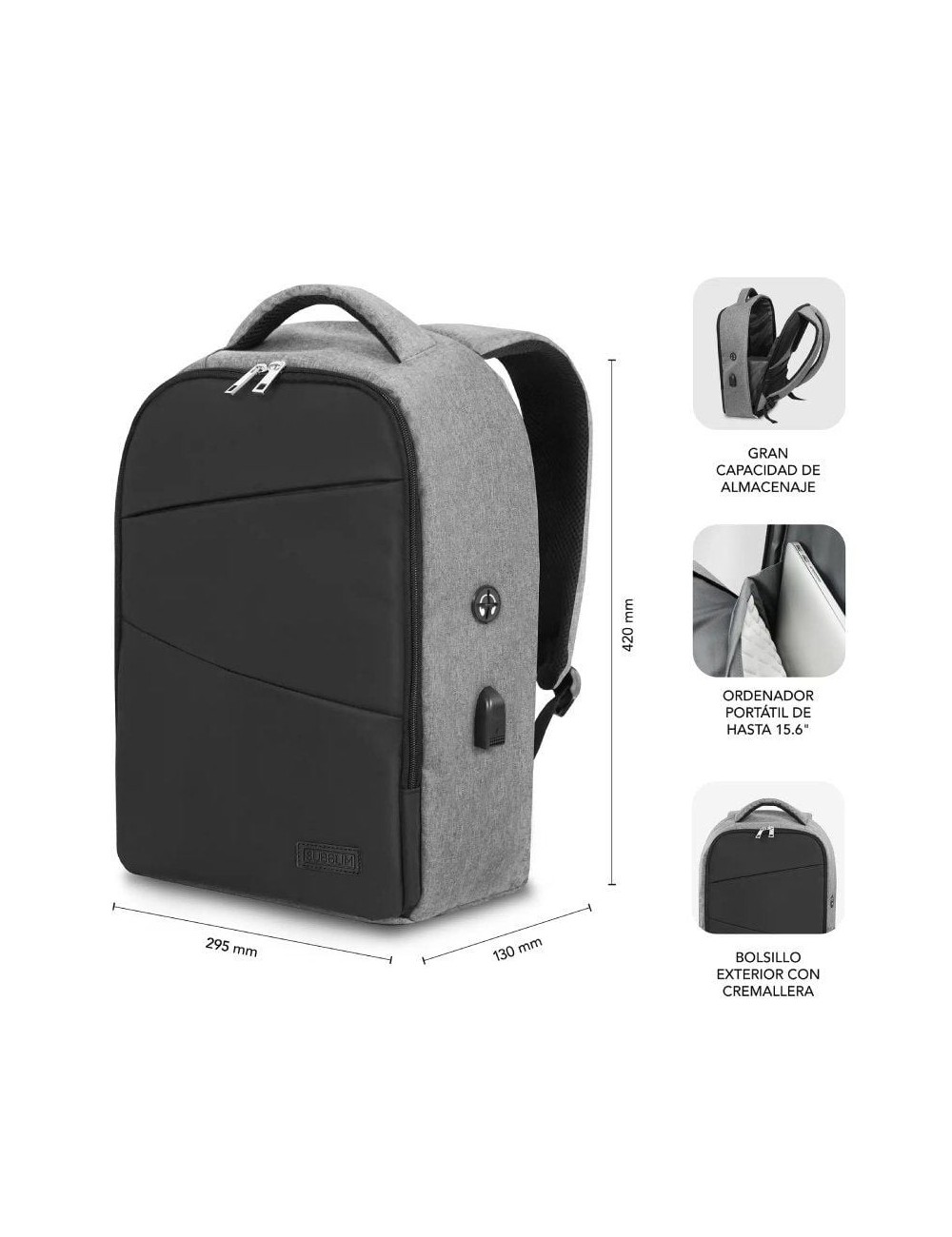 Mochila Subblim Secure V2 AP para Portátiles hasta 15.6'/ Puerto USB/ Antirrobo/ Gris