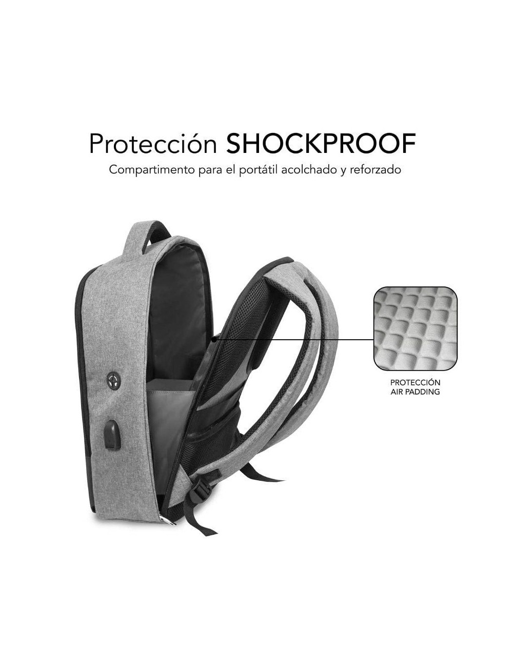 Mochila Subblim Secure V2 AP para Portátiles hasta 15.6'/ Puerto USB/ Antirrobo/ Gris