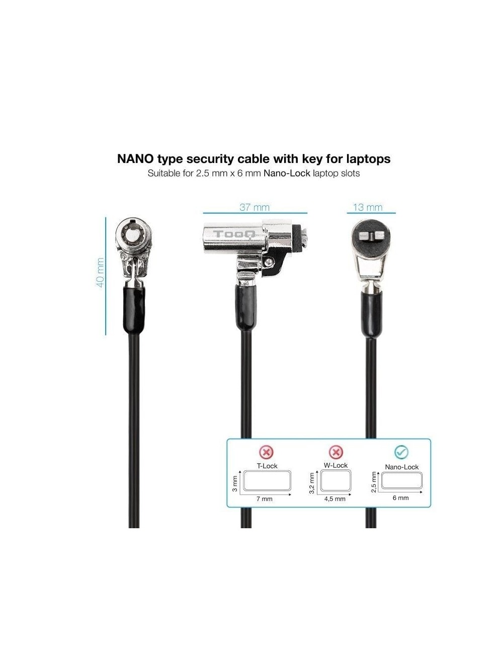 Cable de Seguridad Tipo NANO para Portátiles TooQ TQCLKC0045-G/ 1.5m