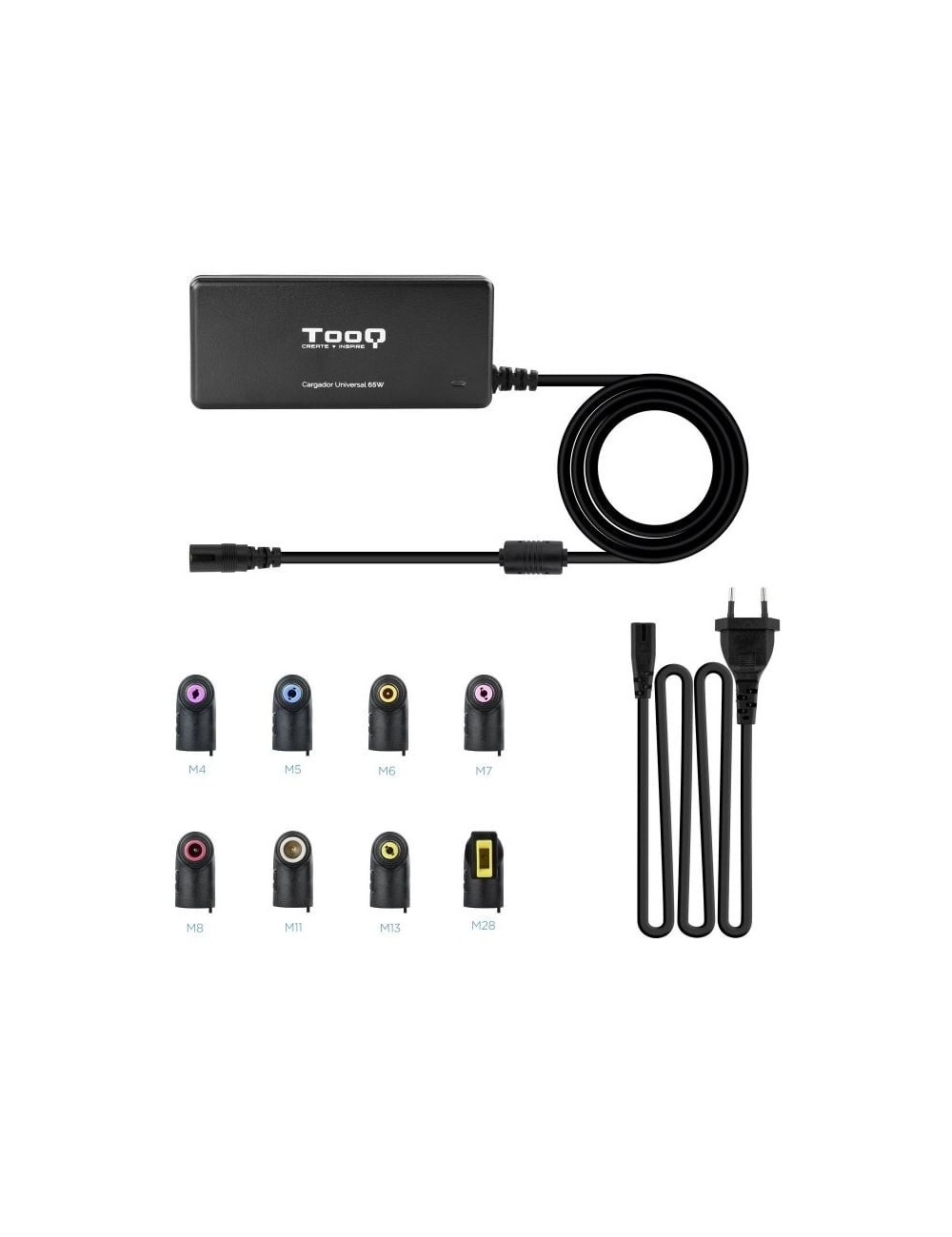 Cargador de Portátil TooQ TQLC-65BS02AT/ 65W/ 1xUSB/ Automático/ 8 Conectores/ Voltaje 18.5-20V/ 1 USB