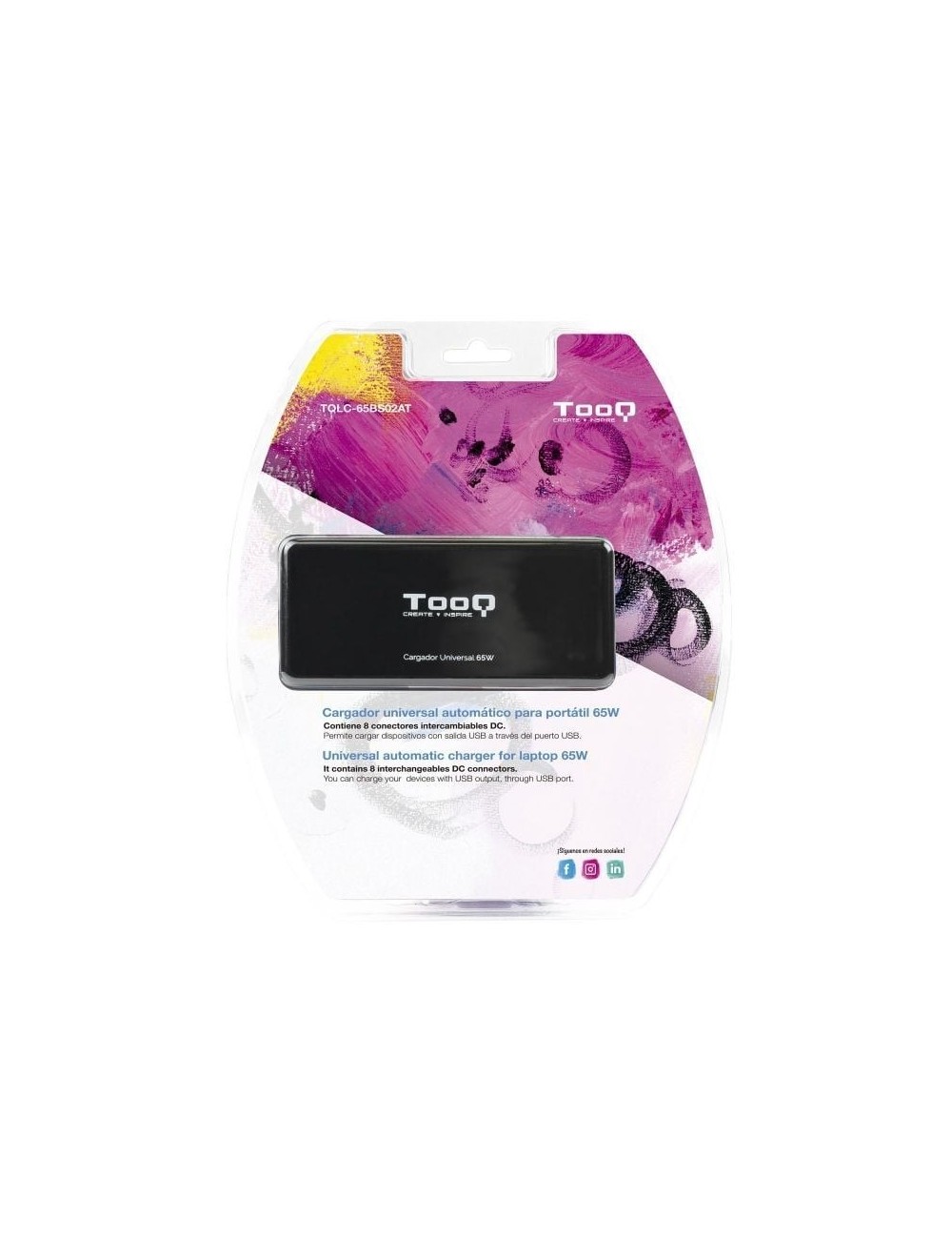 Cargador de Portátil TooQ TQLC-65BS02AT/ 65W/ 1xUSB/ Automático/ 8 Conectores/ Voltaje 18.5-20V/ 1 USB