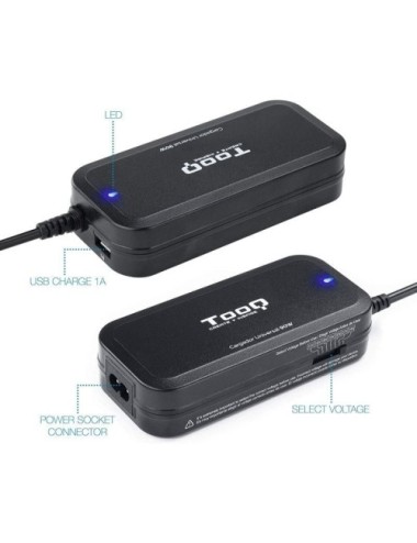 Cargador de Portátil TooQ TQLC-90BS02M/ 1xUSB/ 90W/ Manual/ 12 Conectores/ Voltaje 15-24V