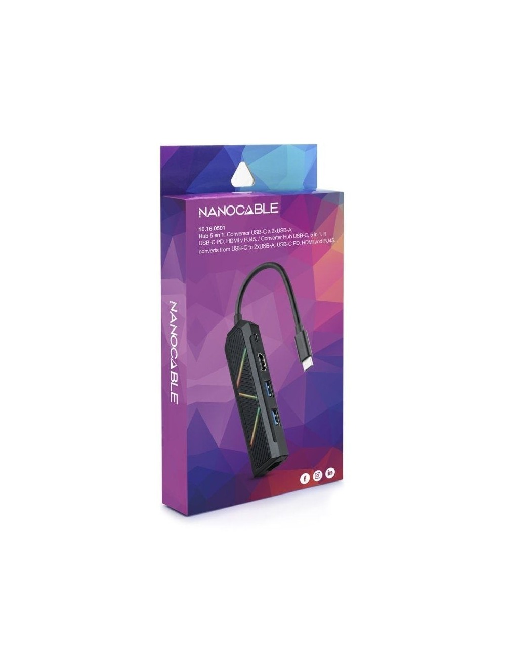 Docking USB Tipo-C Nanocable 10.16.0501/ 2xUSB/ 1xUSB Tipo-C PD/ 1xHDMI/ 1xRJ45/ Negro