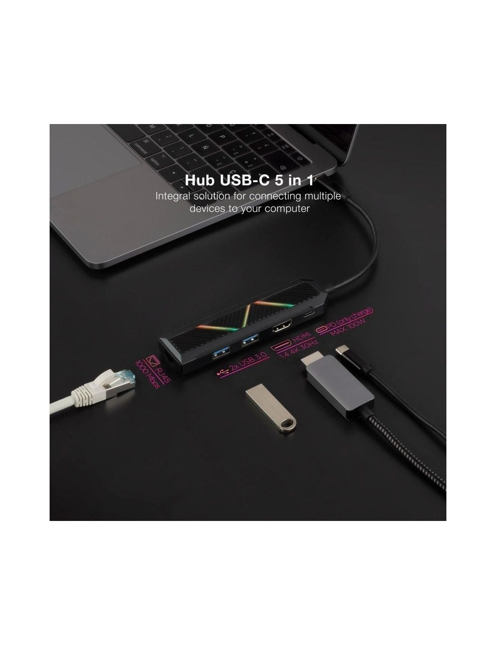Docking USB Tipo-C Nanocable 10.16.0501/ 2xUSB/ 1xUSB Tipo-C PD/ 1xHDMI/ 1xRJ45/ Negro