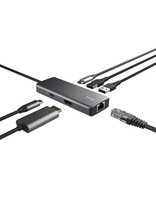 Docking USB Tipo-C Trust Dalyx/ 2xUSB/ 2xUSB Tipo-C/ 1xHDMI 4K/ 1xRJ45/ Gris