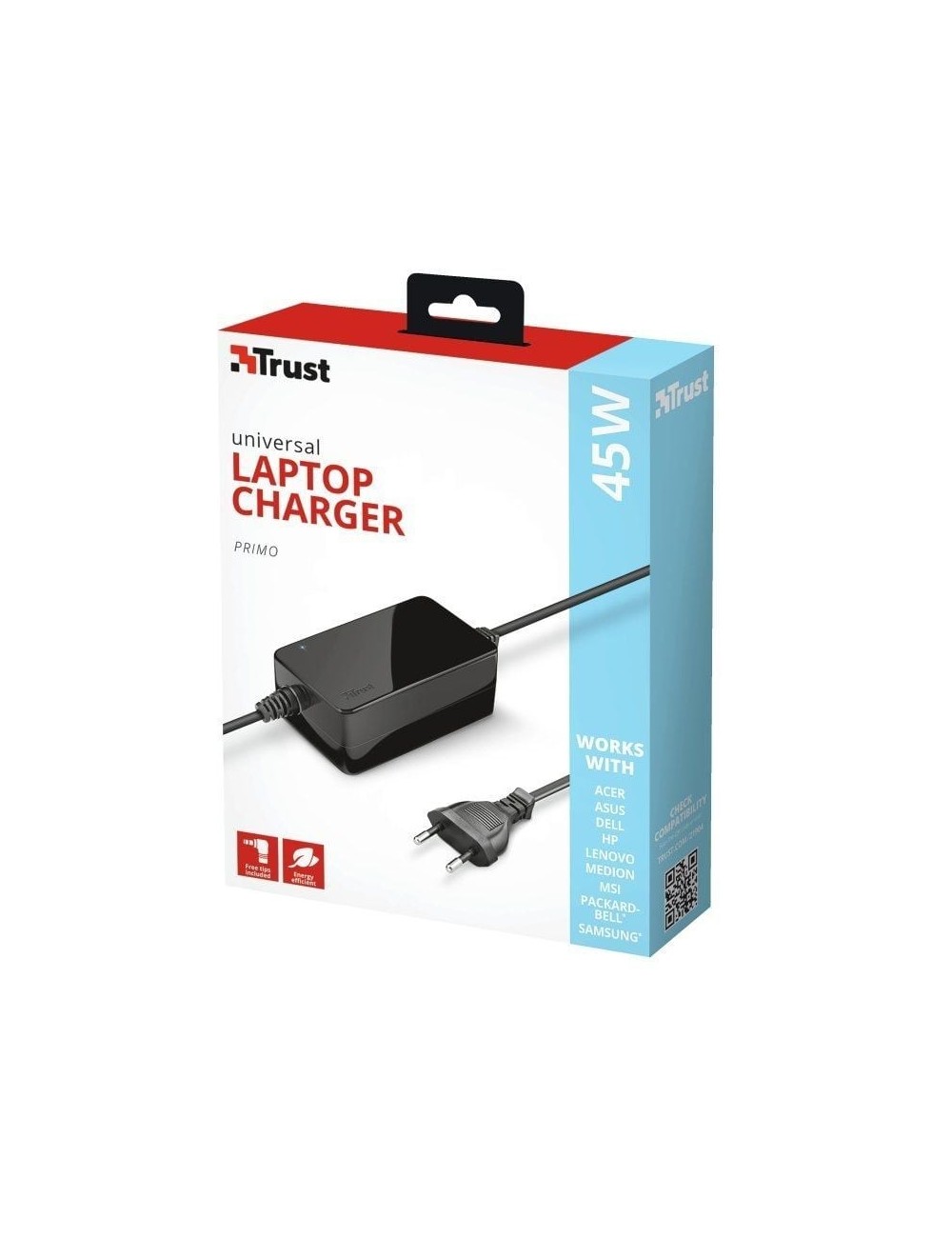 Cargador de Portátil Universal Trust Primo 21904/ 45W/ Automático/ 6 Conectores/ Voltaje 18-20V