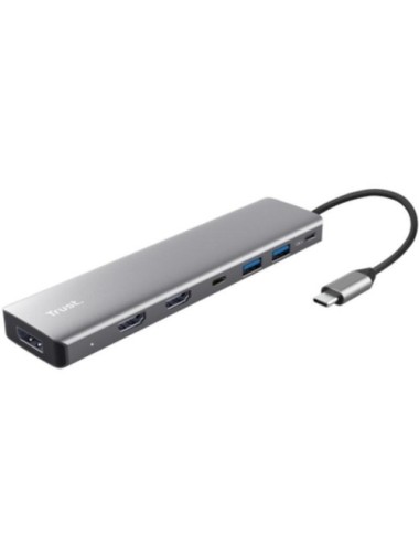 Docking USB Tipo-C Trust Dalyx/ 2xUSB/ 2xHDMI 4K/ 1xDisplayPort/ 1xUSB Tipo-C PD/ Gris