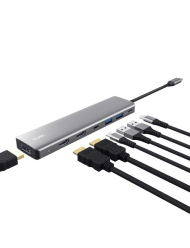 Docking USB Tipo-C Trust Dalyx/ 2xUSB/ 2xHDMI 4K/ 1xDisplayPort/ 1xUSB Tipo-C PD/ Gris