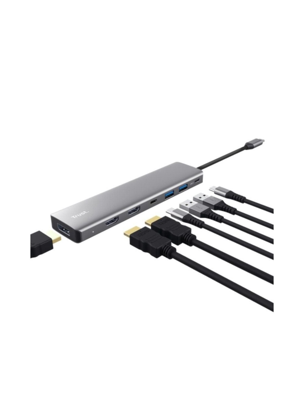 Docking USB Tipo-C Trust Dalyx/ 2xUSB/ 2xHDMI 4K/ 1xDisplayPort/ 1xUSB Tipo-C PD/ Gris