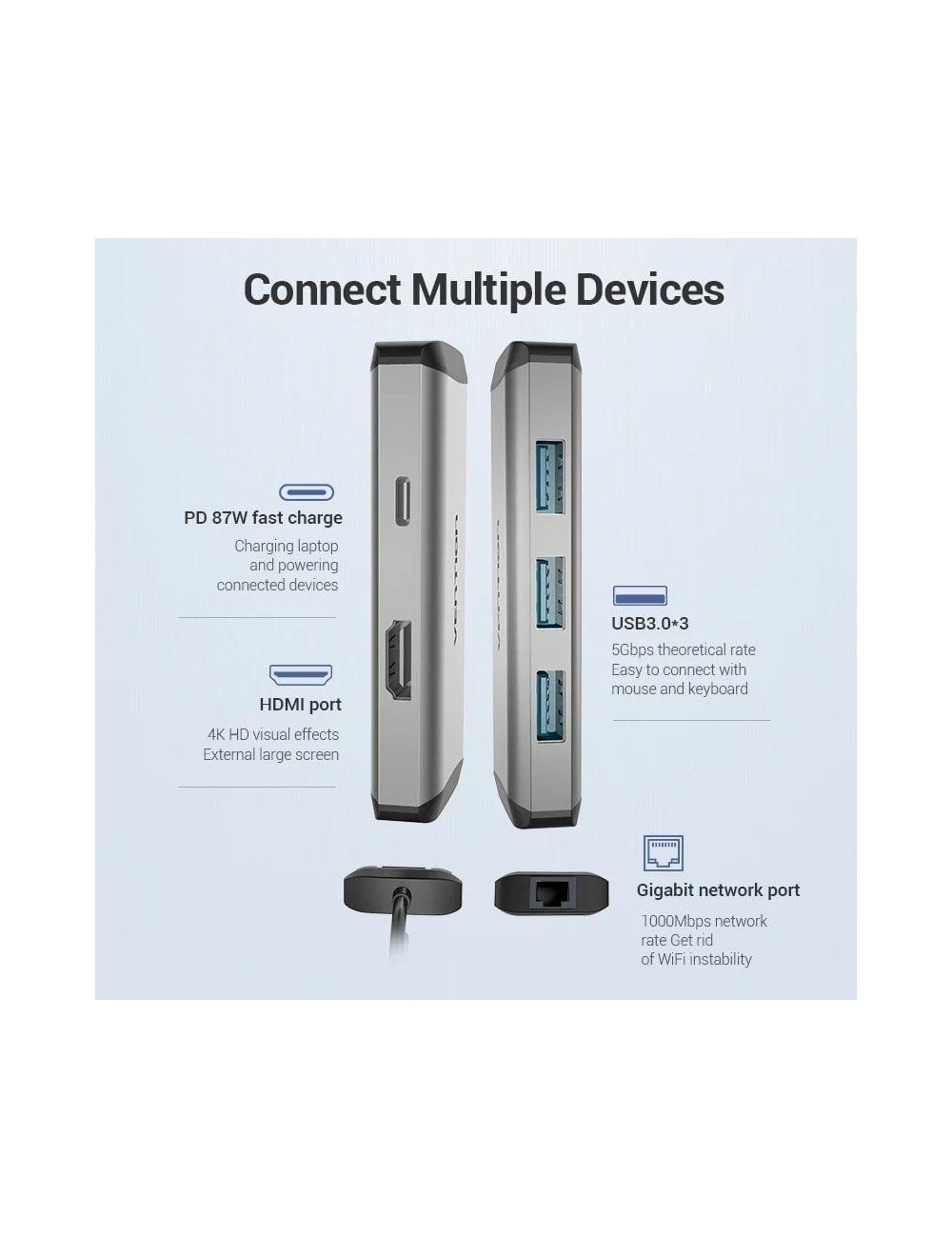 Docking USB Tipo-C Vention CNCHB/ 1xHDMI 4K/ 3xUSB/ 1xUSB Tipo-C PD/ 1xRJ45/ Gris