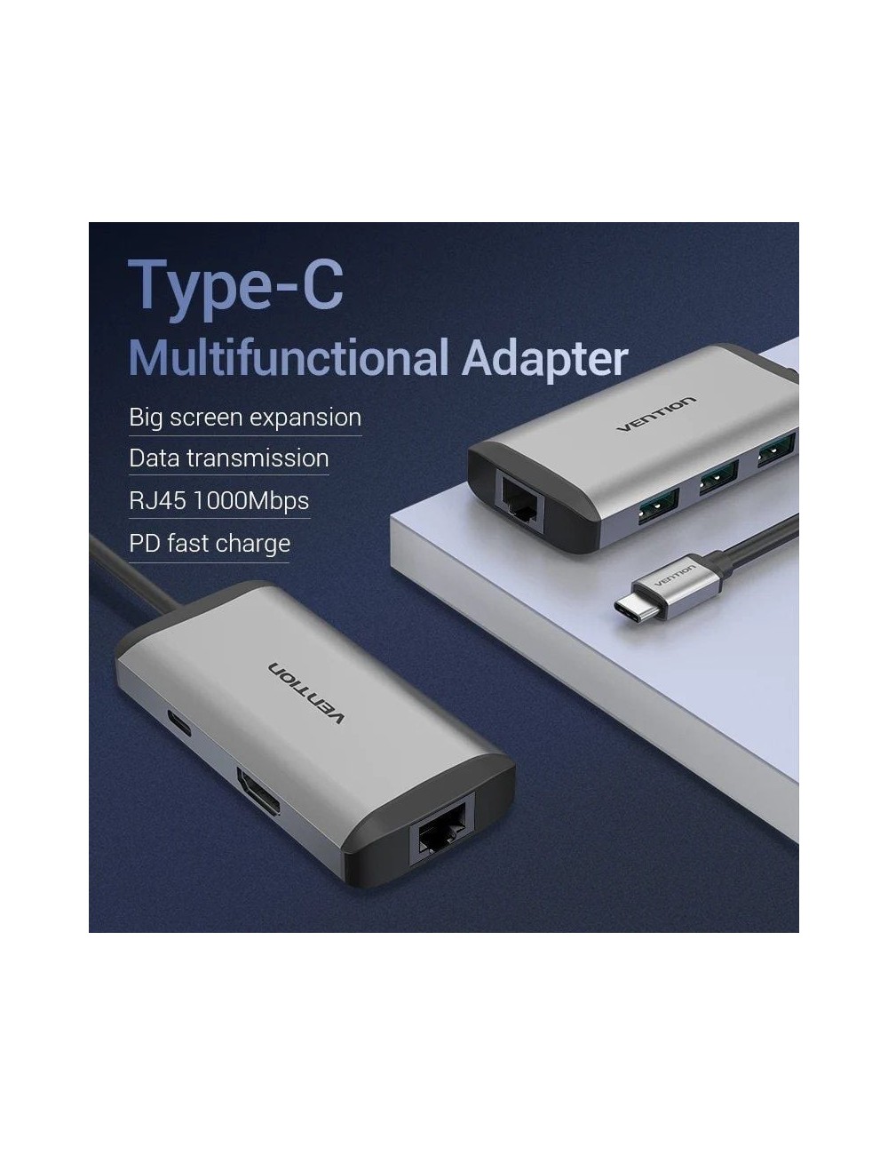 Docking USB Tipo-C Vention CNCHB/ 1xHDMI 4K/ 3xUSB/ 1xUSB Tipo-C PD/ 1xRJ45/ Gris
