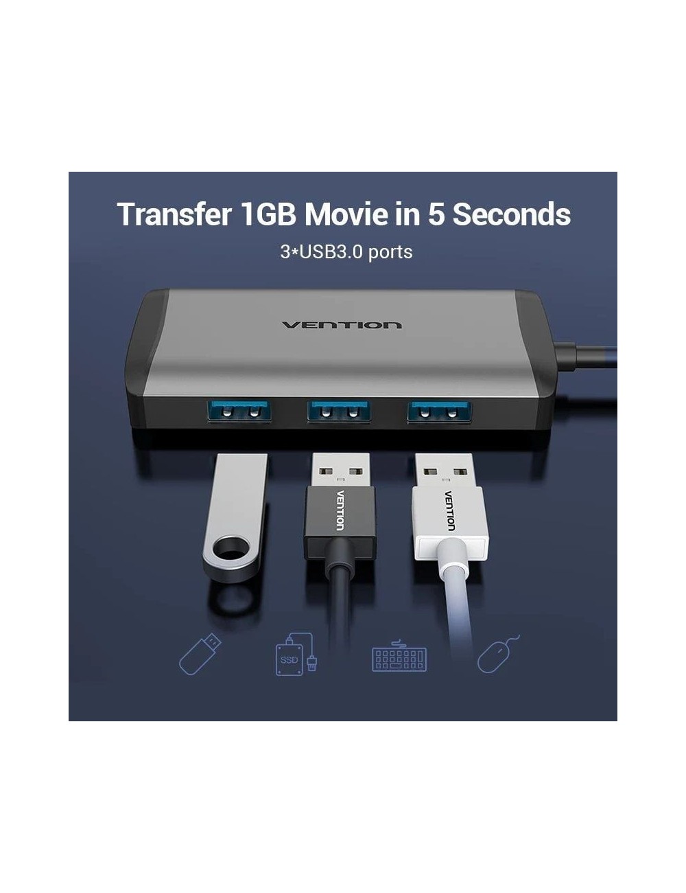 Docking USB Tipo-C Vention CNCHB/ 1xHDMI 4K/ 3xUSB/ 1xUSB Tipo-C PD/ 1xRJ45/ Gris