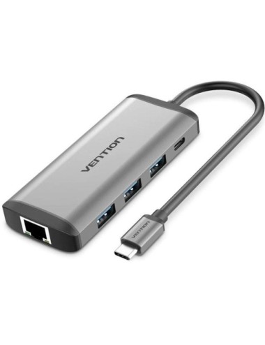 Docking USB Tipo-C Vention CNDHB/ 1xHDMI 4K/ 3xUSB/ 1xUSB Tipo-C PD/ 1xRJ45/ 1xLector tarjetas/ Gris