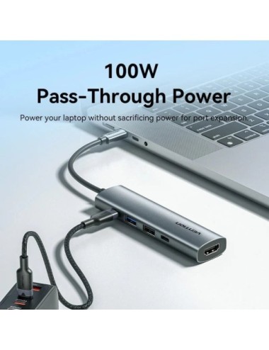 Docking USB Tipo-C Vention TGLHB/ 1xUSB Tipo-C/ 2xUSB/ 1xHDMI 4K/ 1xUSB Tipo-C PD/ Gris