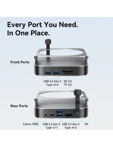 Docking para Mac Mini USB Tipo-C Vention THIHAG/ Ranura SSD M.2/ 4xUSB/ 1xUSB Tipo-C/ 1xDisplayPort 4K/ 1xLector Tarjetas/ 1xJac