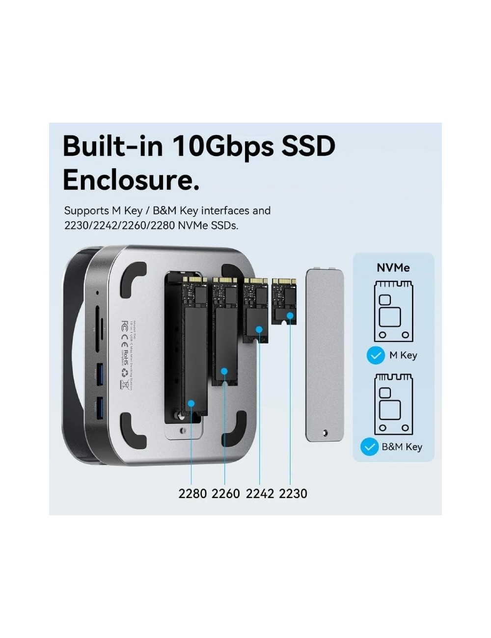 Docking para Mac Mini USB Tipo-C Vention THIHAG/ Ranura SSD M.2/ 4xUSB/ 1xUSB Tipo-C/ 1xDisplayPort 4K/ 1xLector Tarjetas/ 1xJac