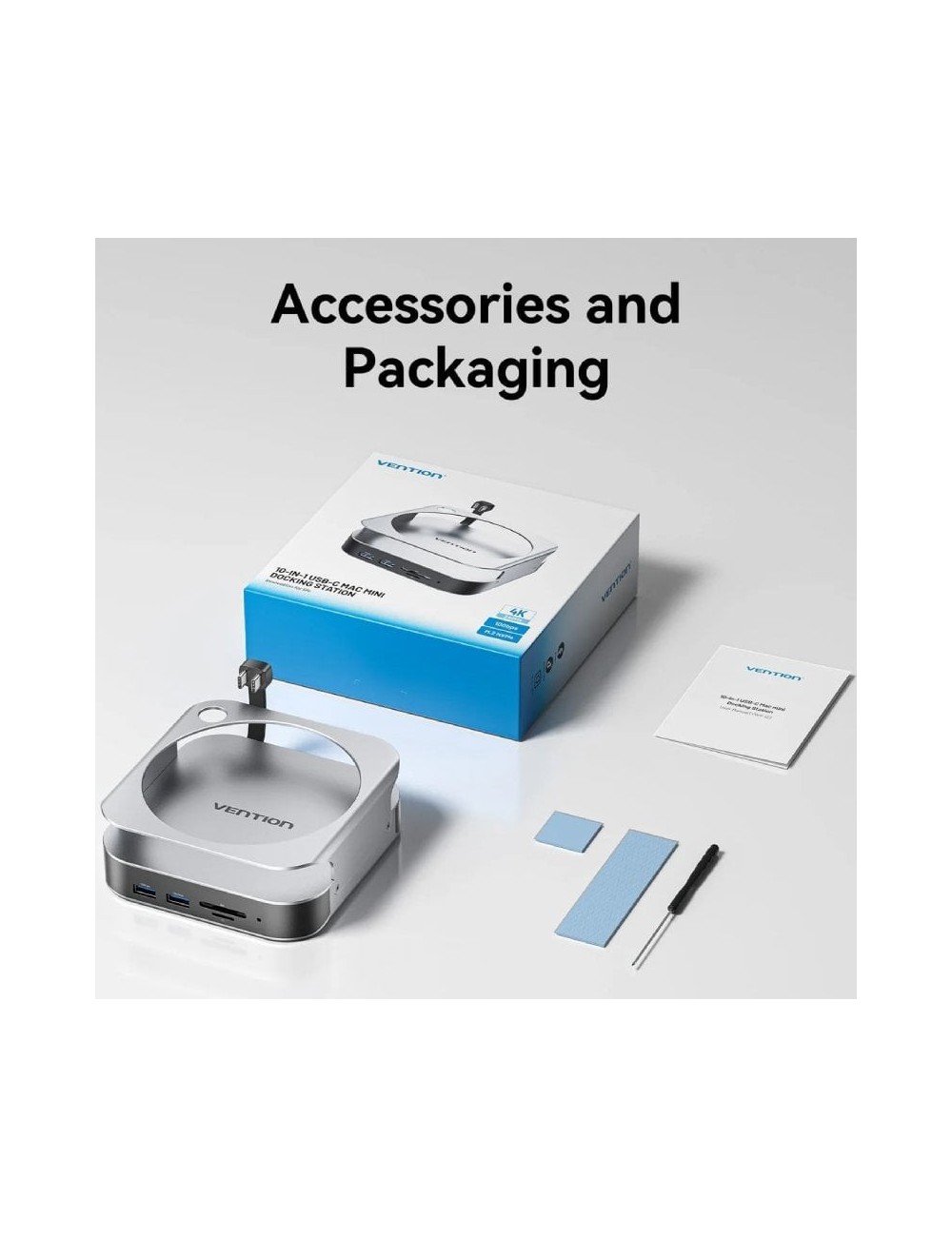 Docking para Mac Mini USB Tipo-C Vention THIHAG/ Ranura SSD M.2/ 4xUSB/ 1xUSB Tipo-C/ 1xDisplayPort 4K/ 1xLector Tarjetas/ 1xJac