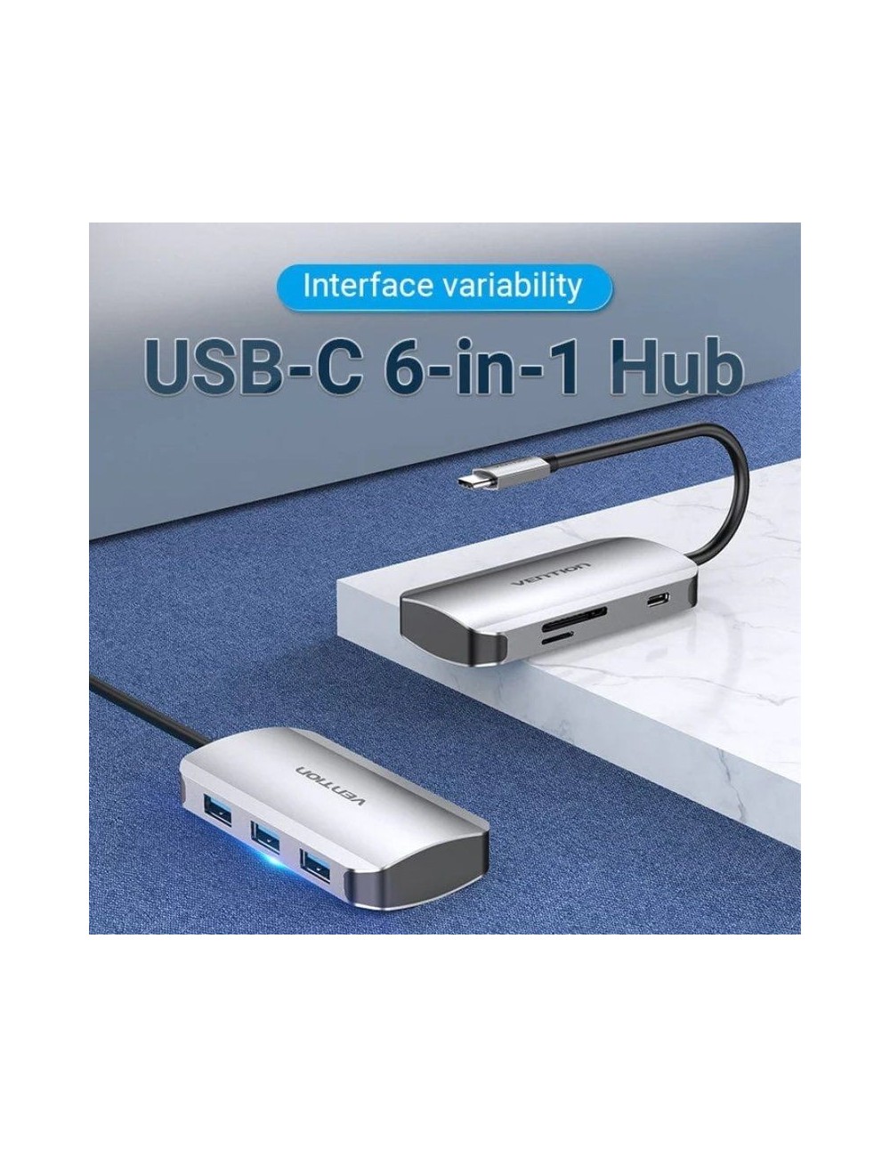Docking USB Tipo-C Vention TNHHB/ 3xUSB/ 1xUSB Tipo-C PD/ 1xLector Tarjetas SD y MicroSD/ Gris