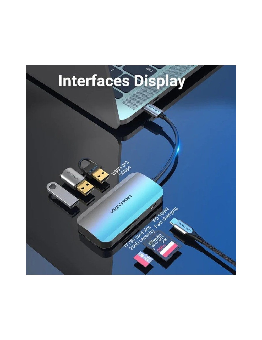 Docking USB Tipo-C Vention TNHHB/ 3xUSB/ 1xUSB Tipo-C PD/ 1xLector Tarjetas SD y MicroSD/ Gris