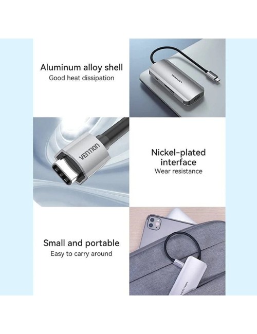 Docking USB Tipo-C Vention TOJHB/ 1xHDMI 4K/ 3xUSB/ 1xUSB Tipo-C/ 1xLector Tarjetas/ Gris