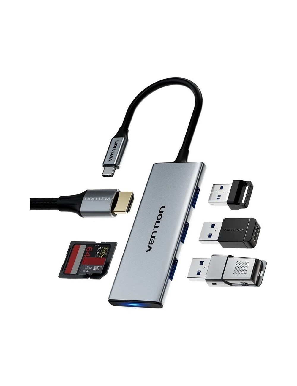 Docking USB Tipo-C Vention TOPHB/ 1xHDMI/ 3xUSB/ 1xLector Tarjetas SD y MicroSD/ Gris