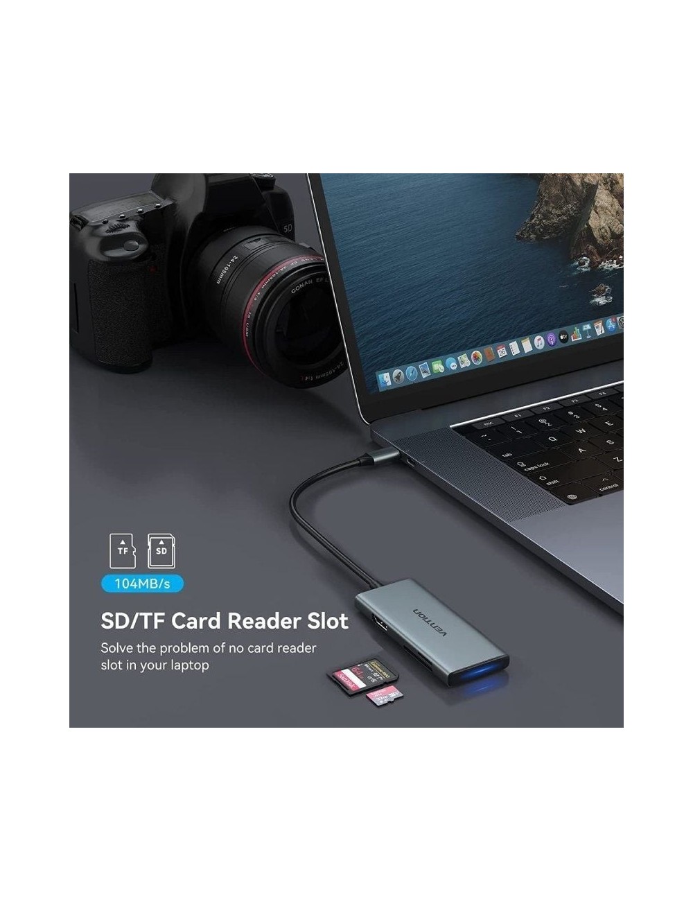 Docking USB Tipo-C Vention TOPHB/ 1xHDMI/ 3xUSB/ 1xLector Tarjetas SD y MicroSD/ Gris