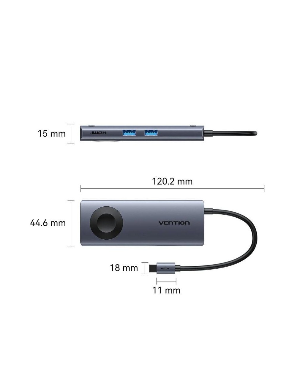 Docking USB Tipo-C con Carga Inalámbrica Vention TPMHB/ 1xHDMI 4K/ 2xUSB/ 1xUSB Tipo-C/ 1xUSB Tipo-C PD/ Gris