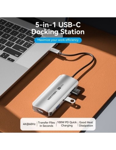 Docking USB Tipo-C Vention TQDHB/ 1xHDMI 4K/ 3xUSB/ 1xUSB Tipo-C PD/ Gris
