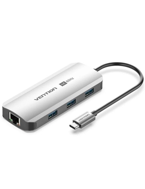 Docking USB Tipo-C Vention TQHHB/ 1xHDMI 4K/ 3xUSB/ 1xUSB Tipo-C PD/ 1xRJ45/ Gris