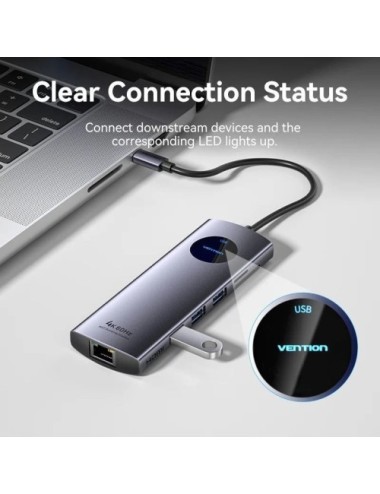 Docking USB Tipo-C Vention TQUHB/ 1xHDMI 4K/ 1xDisplayPort/ 3xUSB/ 1xRJ45/ 1xUSB Tipo-C PD/ 1xLector Tarjetas/ Gris