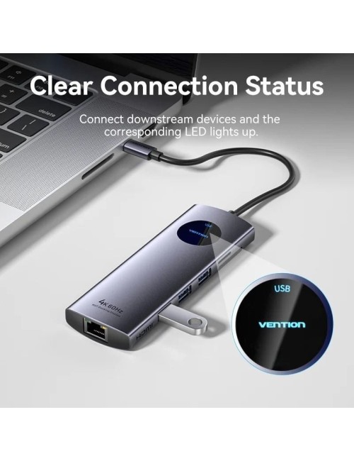 Docking USB Tipo-C Vention TQUHB/ 1xHDMI 4K/ 1xDisplayPort/ 3xUSB/ 1xRJ45/ 1xUSB Tipo-C PD/ 1xLector Tarjetas/ Gris