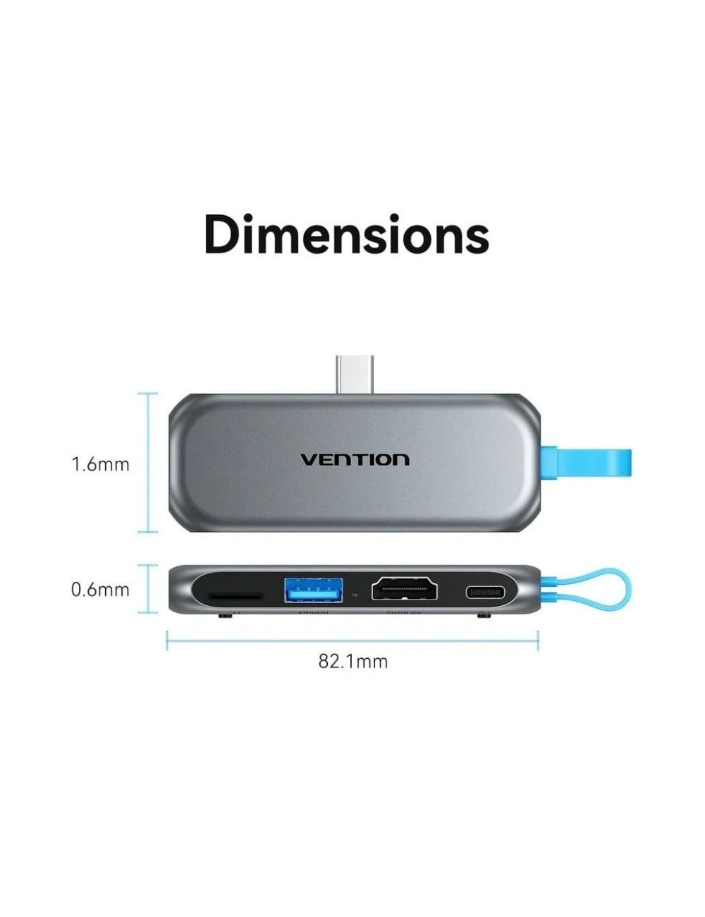 Docking Sin Cables USB Tipo-C Vention THYH0/ 1xUSB/ 1xHDMI/ 1xUSB Tipo-C PD/ 1xLector de Tarjetas/ Gris