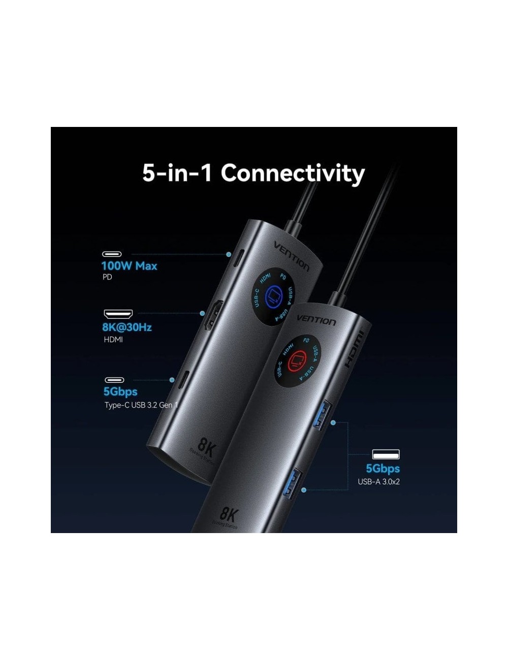 Docking USB Tipo-C Vention TQXHB/ 2xUSB/ 1xUSB Tipo-C/ 1xHDMI/ 1xUSB Tipo-C PD/ Gris