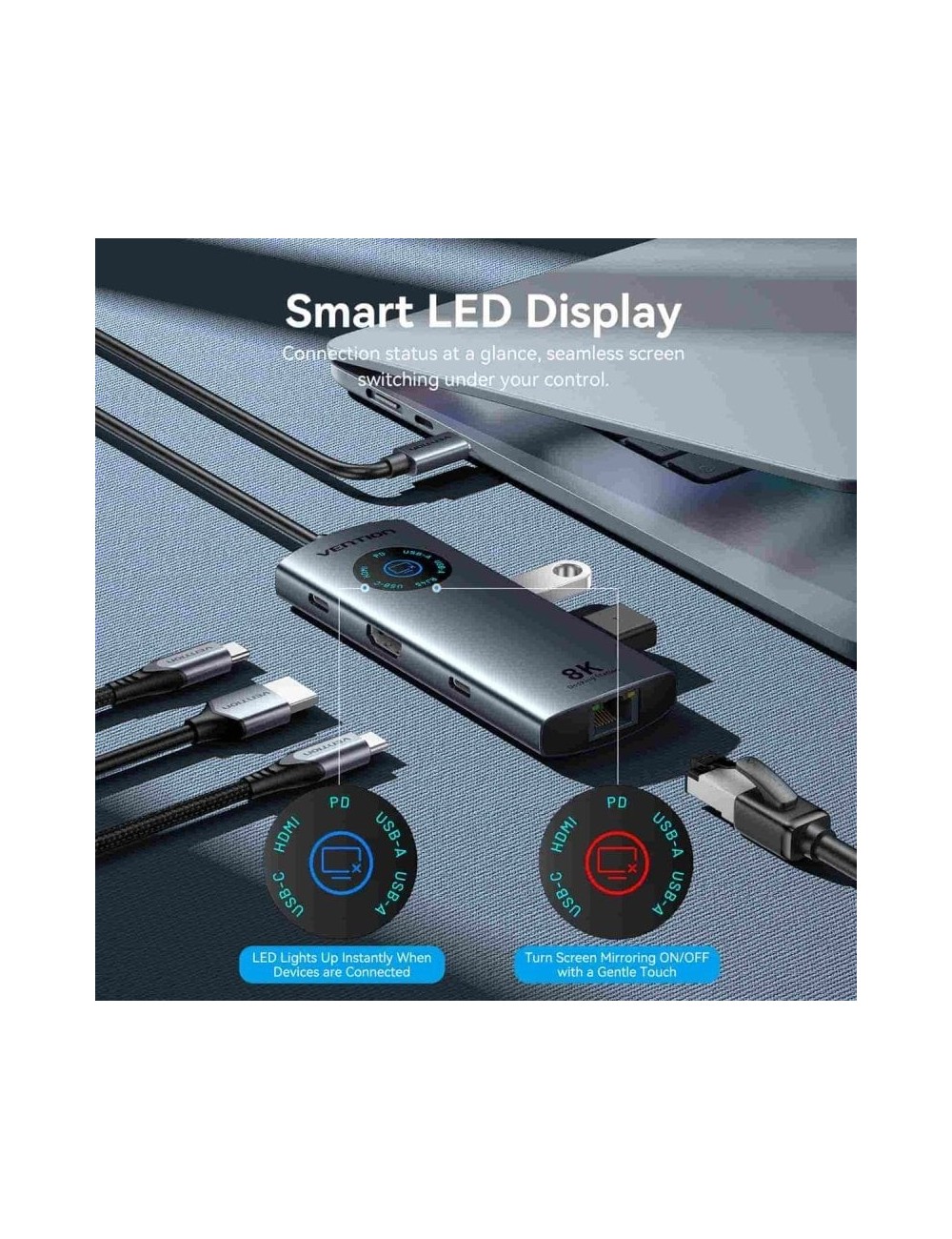 Docking USB Tipo-C Vention TQZHB/ RJ45/ 2xUSB/ 1xUSB Tipo-C/ 1xHDMI/ 1xUSB Tipo-C PD/ Gris
