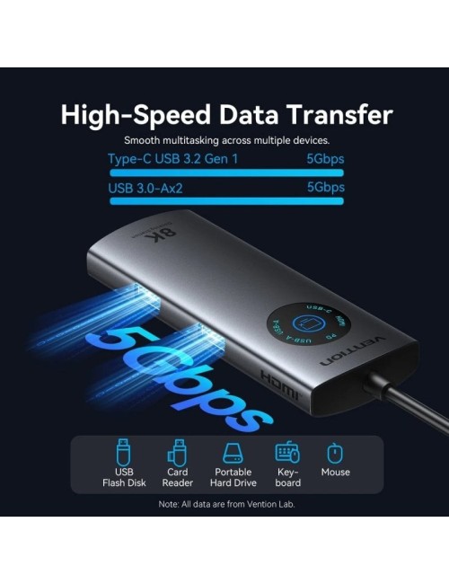 Docking USB Tipo-C Vention TQZHB/ RJ45/ 2xUSB/ 1xUSB Tipo-C/ 1xHDMI/ 1xUSB Tipo-C PD/ Gris