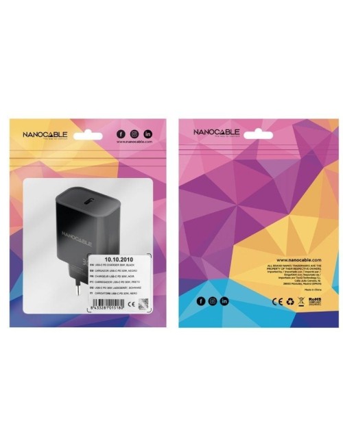 Cargador de Pared Nanocable 10.10.2010/ 1xUSB Tipo-C/ 30W/ Negro