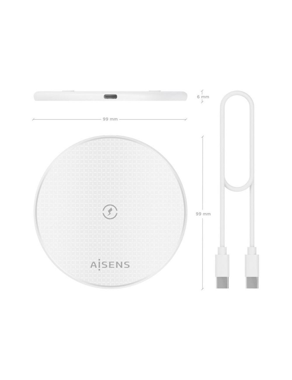 Base de carga Inalámbrica Aisens ASCH-15W1WC057-W/ 15W/ Blanco