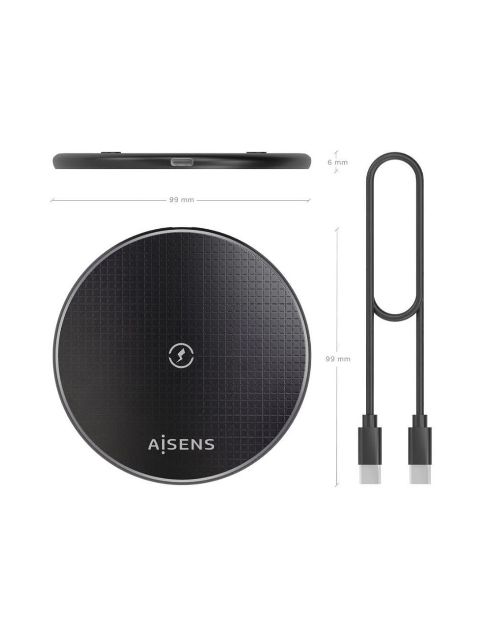 Base de carga Inalámbrica Aisens ASCH-15W1WC058-BK 15W/ Negro