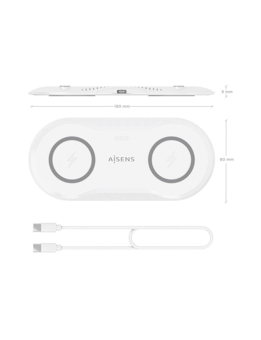 Base de carga Inalámbrica Aisens ASCH-15W2WC059-W/ 15W/ Blanco