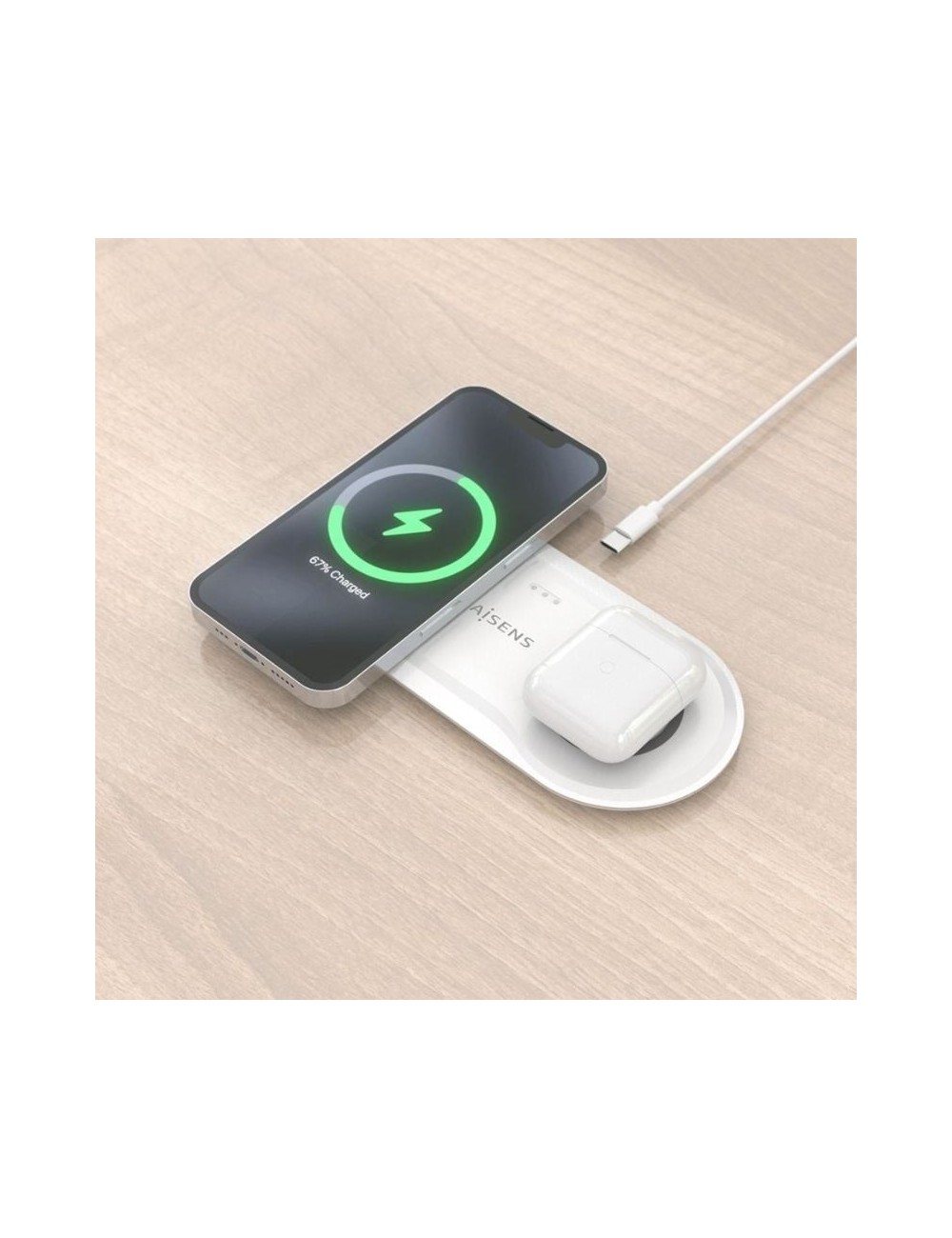 Base de carga Inalámbrica Aisens ASCH-15W2WC059-W/ 15W/ Blanco