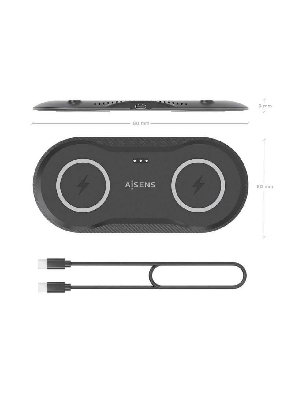 Base de carga Inalámbrica Aisens ASCH-15W2WC060-BK/ 15W/ Negro