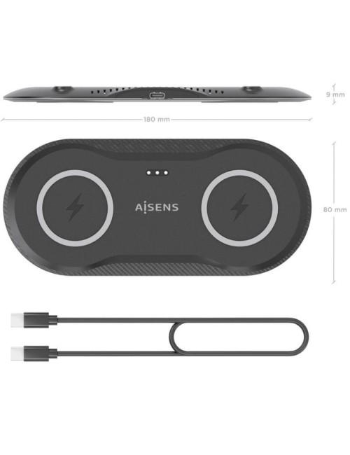 Base de carga Inalámbrica Aisens ASCH-15W2WC060-BK/ 15W/ Negro